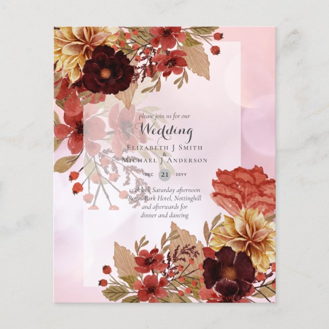 Convites Florais De Casamento - Dusky (Frente)