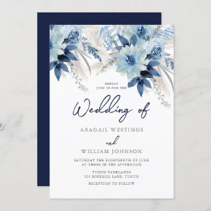 Convites Florais de Dusty Blue Watercolor com Casamento de 