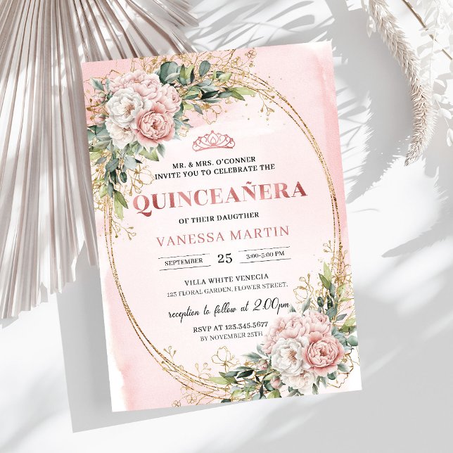Convites Florais de Eucalipto Quince Rosa em Pó Ch (Chic Dusty Pink Floral Eucalyptus Quince Invitation)
