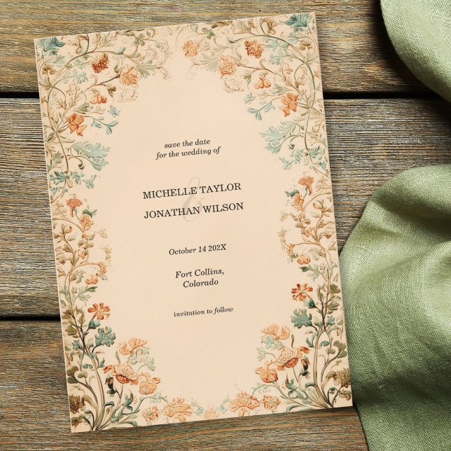 Convites Florais de Jardim Vitoriano Antigo Salvar a Data (victorian garden floral wedding invitation)