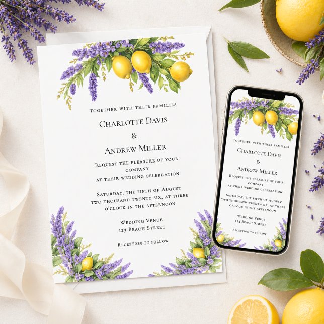 Convites Florais de lavanda limões casamento  (Criador carregado)