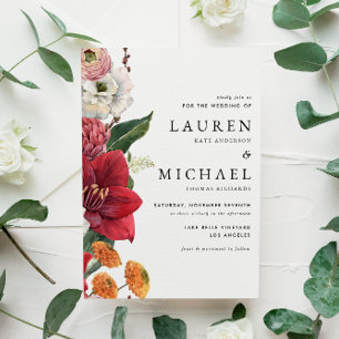 Convites Florais de outono com Casamento de Código QR de Am