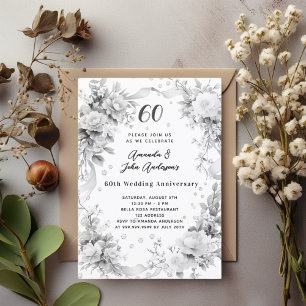 Convites florais de prata de diamante de 60 anos de casamen