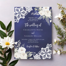 Florais de renda azul branco casamento