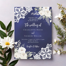Convites Florais de renda azul branco casamento