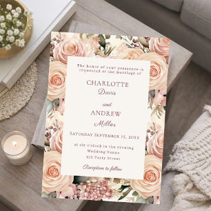 Convites Florais de rosa empoeirada marfim casamento mauve