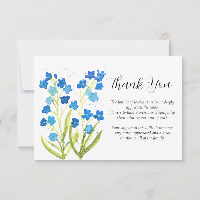 Convites Florais de simpatia Forget Me Not Funeral Obrigado (Frente)
