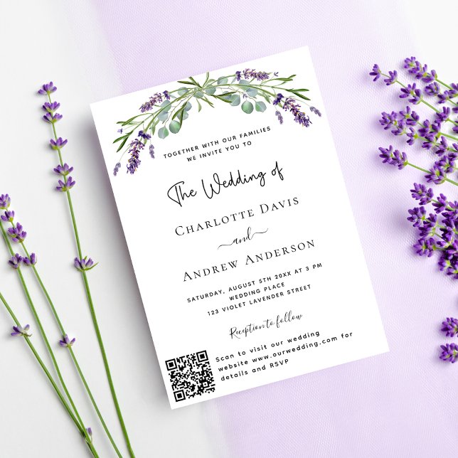 Convites Florais de violeta lavanda, casamento de luxo RSVP (Criador carregado)