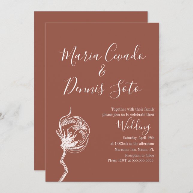 Convites Florais Desenhados Manuais Casados Convocação do T (Frente/Verso)