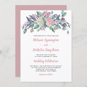 Convites florais do casamento do rosa empoeirado