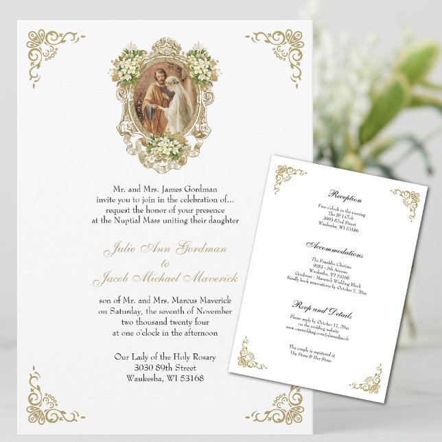 CONVITES FLORAIS DOURADOS DE CASAMENTO CATÓLICO (Beautiful, Elegant, & Easy to Personalize)