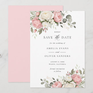Convites Florais Elegante Rosa Bege Casamento Save the Date