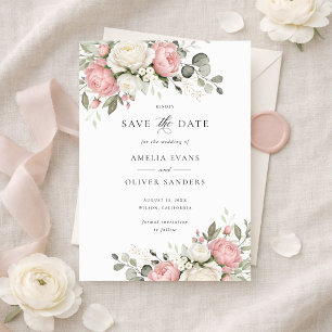 Convites Florais Elegante Rosa Bege Casamento Save the Date