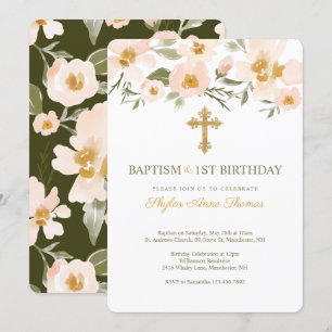 Convites Florais Elegantes De Aquarela De Batismo E primeir