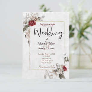 Convites Florais em aquarela elegante em vermelho e névoa p