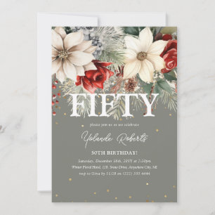 Convites Florais Festivos de Inverno para 50º Aniversário