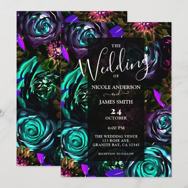 Convites Florais Flores Ousadia Escura Bodas Glamour Bold (Frente/Verso)