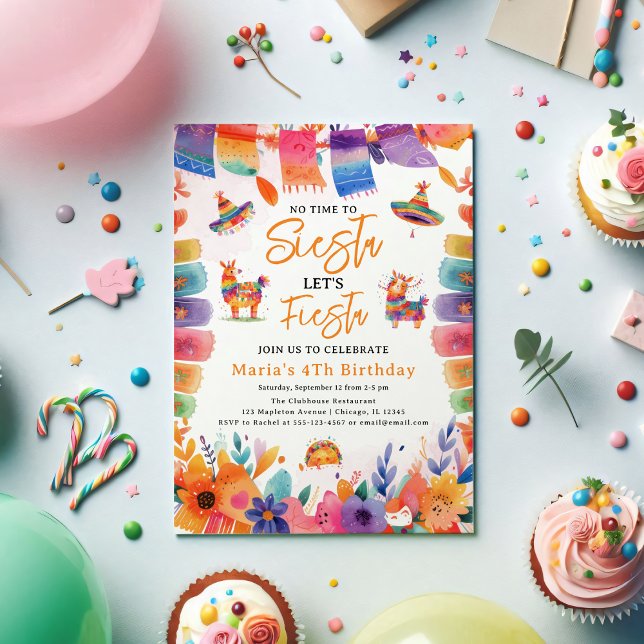 Convites Florais mexicanos, sem tempo para a Garota de aniv ( Florals Mexican, No time to Siesta, Let's Fiesta, Birthday Girl Party Invitation)