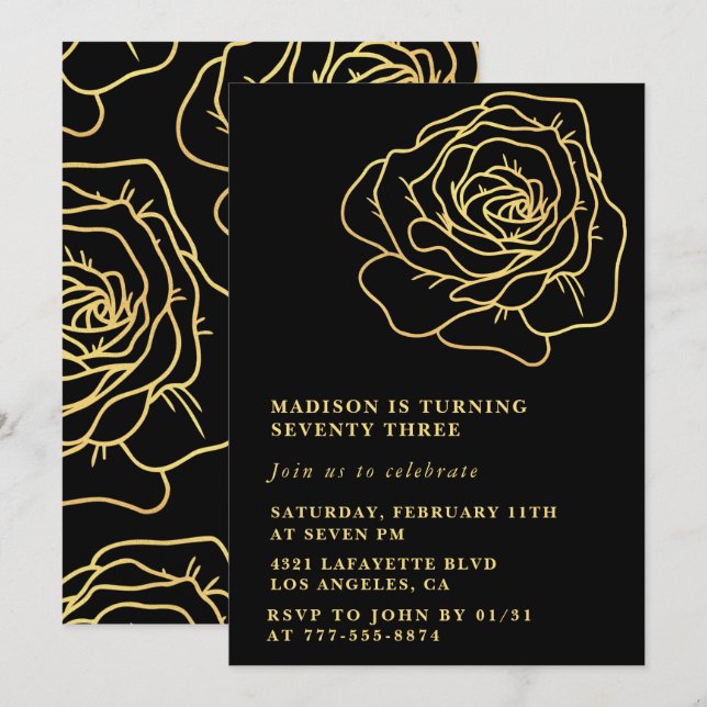 Convites florais para 73º aniversário Black Gold (Frente/Verso)