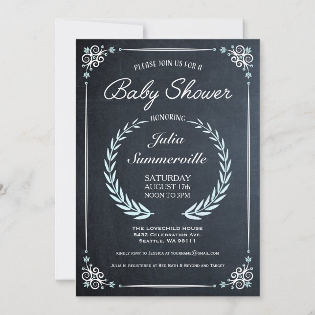 Convites Florais Para Bebês De Chalkboard (Menino) (Frente)