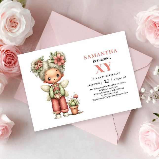 Convites Florais Pastel para 3º Aniversário da Men (Cute Fairy Girl 3rd Birthday Pastel Floral invitation)
