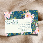 Convites Florais Românticos Vintage em Chá Casal Azul<br><div class="desc">Vintage Florals Românticas no Convite ao Chá de Casais Azuis</div>