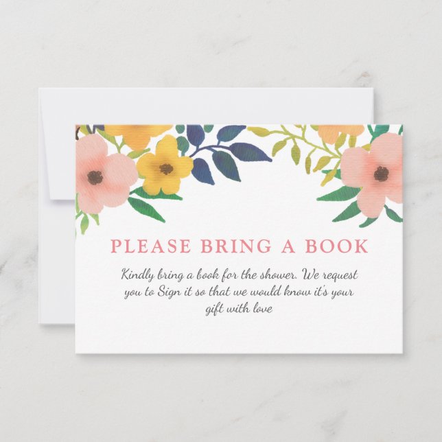 Convites Florais Rosa de Aquarela| Chá de fraldas Traga Um  (Frente)