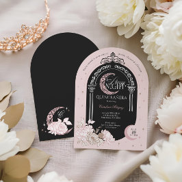 Convites Florais Rosa Elegantes Estrelas da Lua Tiara Quinc