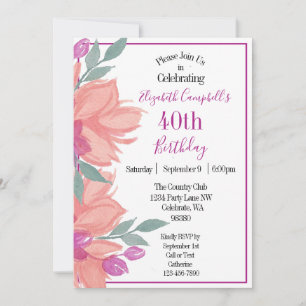 Convites Florais Rosa Personalizados Aniversário