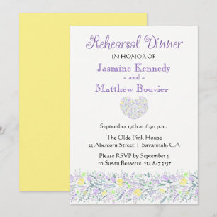 Convites Florais Roxo Amarelo Jantar de Ensaios Flor Coraçã