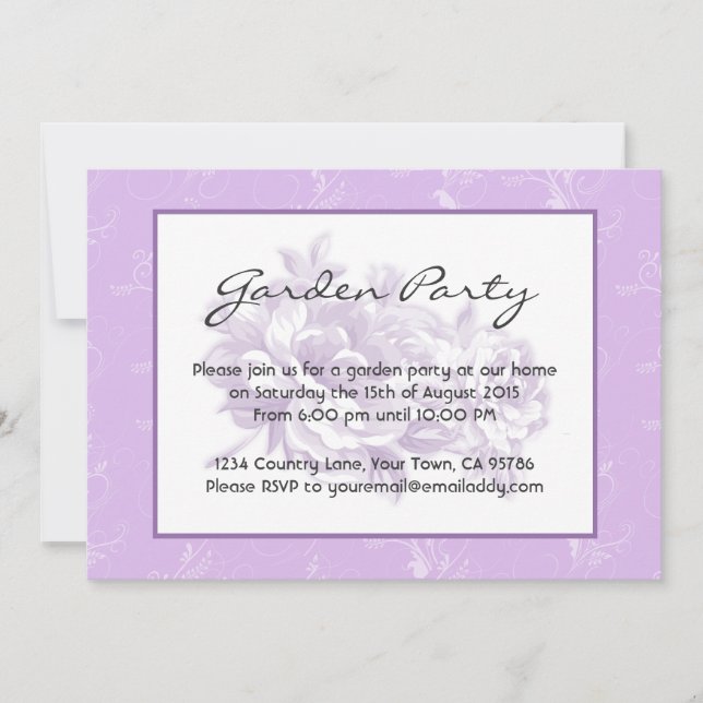 Convites Florais Roxos para Festas de Jardim (Frente)