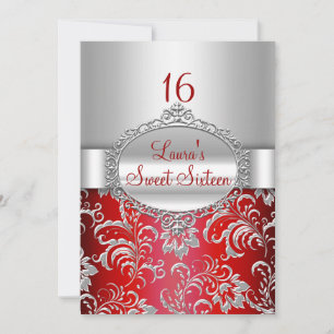 Convites Florais Vermelhos e Prata para Sweet 16