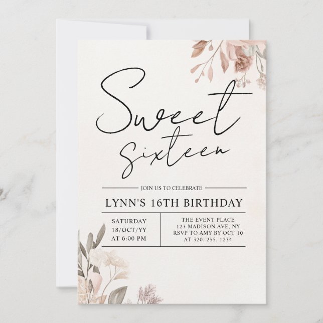 Convites Floral 16ª Festa de aniversário (Frente)