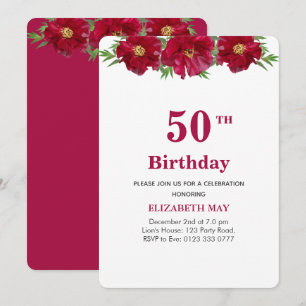 Convites Floral 50º, 60º Aniversário em Burgundy e Branco