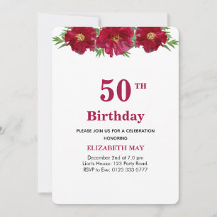 Convites Floral 50º, 60º Aniversário em Burgundy e Preto