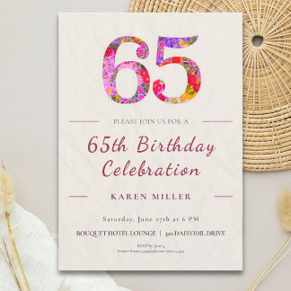 Convites Floral 65th Birthday - Elegant Celebration