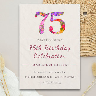 Convites Floral 75th Birthday - Elegant Celebration