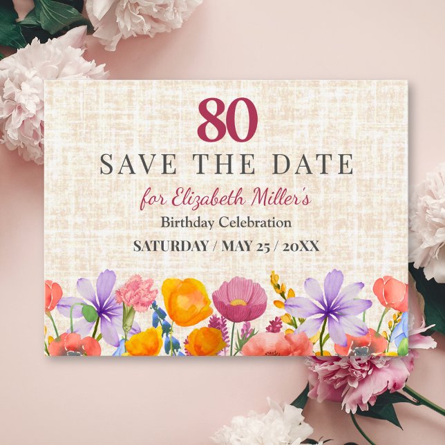 Convites Floral 80th Birthday Save the Date - Garden Party (Criador carregado)