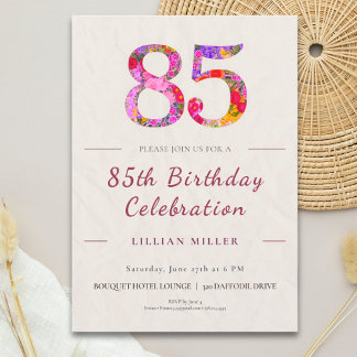 Convites Floral 85th Birthday - Elegant Celebration