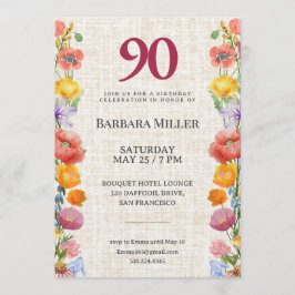 Convites Floral 90th Birthday Party - Elegant Garden