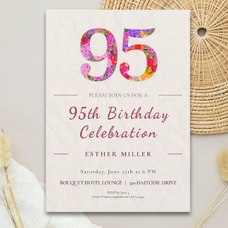 Convites Floral 95th Birthday - Elegant Celebration