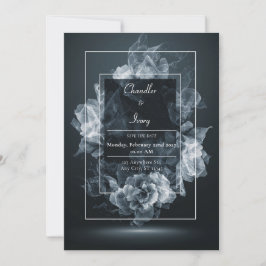 Convites Floral Abstrato Branco Fumê Etéreo Casamento Preto