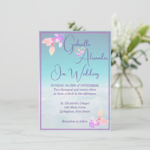 Convites Floral Acima Do Casamento Do Teal Das Nuvens