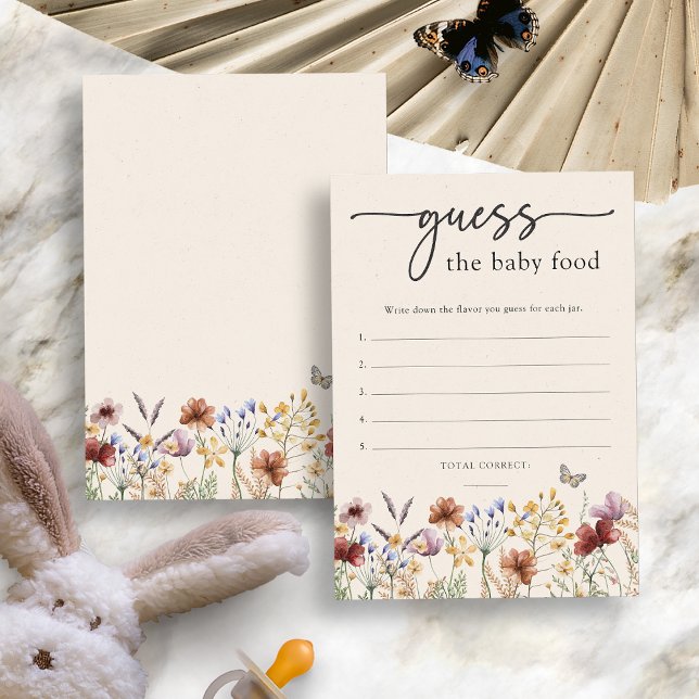 Convites Floral Adivinha A Placa De Comida Do Bebê (Boho Floral Guess The Baby Food Card by Painted Paperie
)
