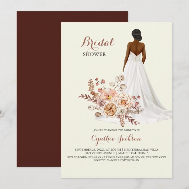 Convites Floral African Bride Chá de casamento (Frente/Verso)