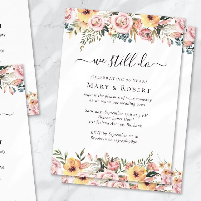 Convites Floral Ainda Fazemos Vow Renewal 50º Casamento (Criador carregado)