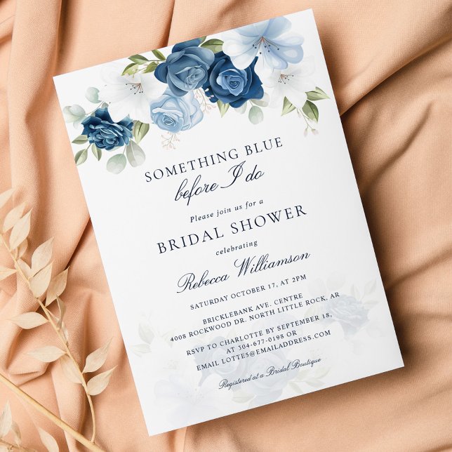 Convites Floral Algo Azul Antes Que Eu Faça Chá de panela (Dusty Blue Floral Something Blue Before I Do Bridal Shower Script Bridal Shower Invitation)
