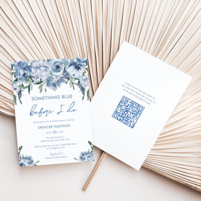 Convites Floral Algo Azul I Do Qr Code Chá de panela (Criador carregado)