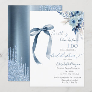 Convites Floral Algo Azul Laço Brilho Gotas