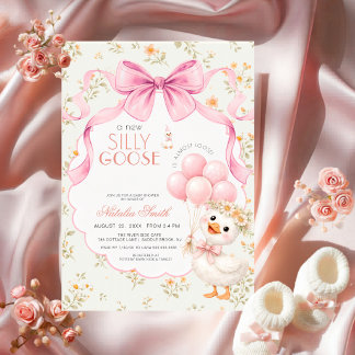 Convites Floral All in One Silly Goose Pink Bow Baby Shower